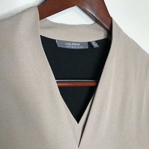 Women's Lisa Rinna Collection V-Neck Tunic Blouse Beige Taupe Black Size XS - Picture 5 of 6